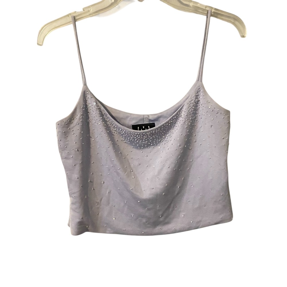 David Meister Embellished Spaghetti‎ Strap Tank Top Size 8 Silver Beaded Crop